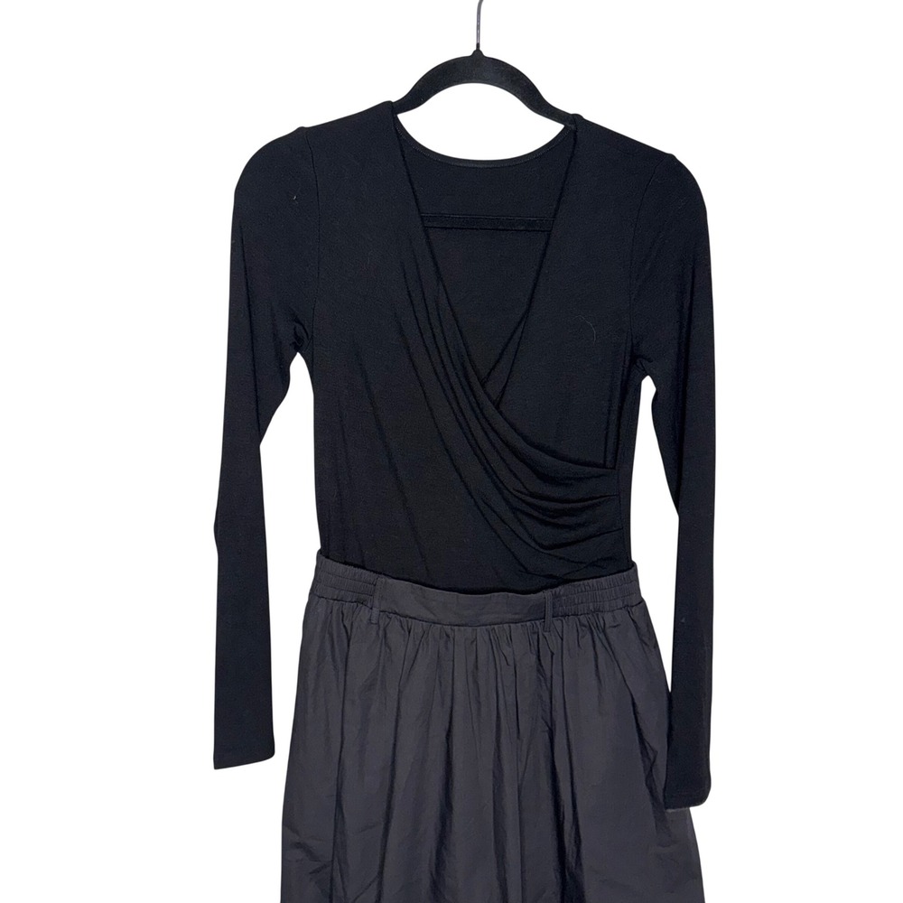 Commense Maxi Dress Women Size M Black NEW Wrap V-Neck Long Sleeve Full Skirt - Picture 6 of 6